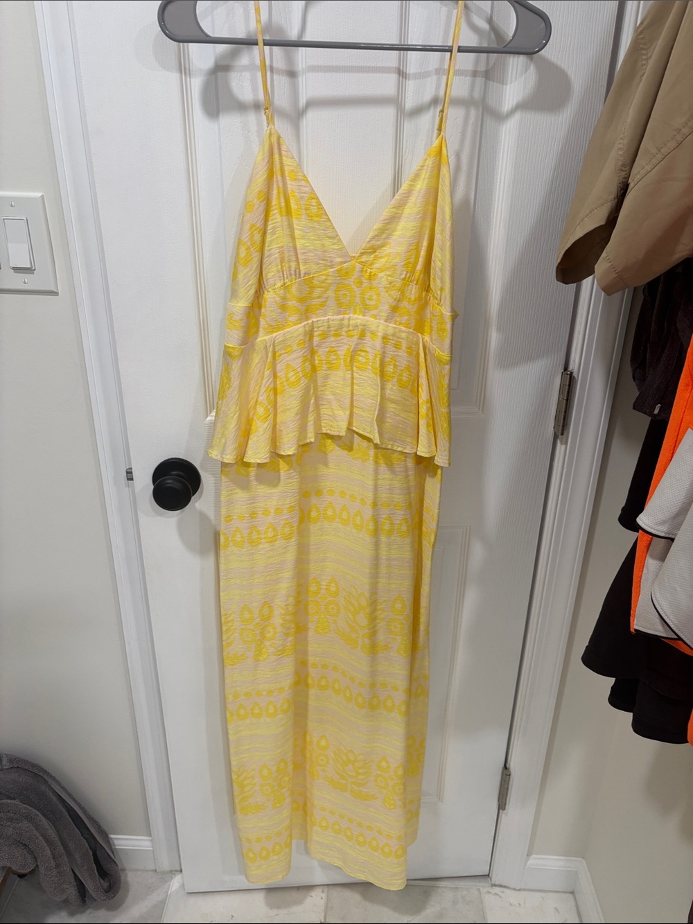 Yellow Patterned Spaghetti-Strap Maxi Dress